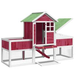 Cușcă pentru iepuri, roșu, 170x63x113 cm, lemn masiv de pin, 5 image
