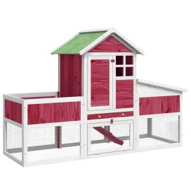 Cușcă pentru iepuri, roșu, 170x63x113 cm, lemn masiv de pin, 2 image