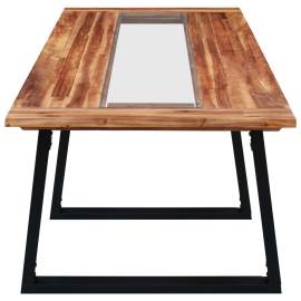 Masă de bucătărie, 180x90x75 cm, lemn masiv acacia & sticlă, 3 image