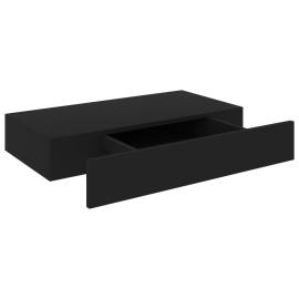 Raft de perete suspendat cu sertar, negru, 48 x 25 x 8 cm, 4 image