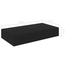 Raft de perete suspendat cu sertar, negru, 48 x 25 x 8 cm, 6 image