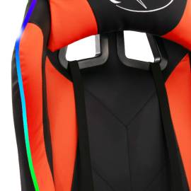 Scaun de jocuri cu led rgb, portocaliu și negru, piele eco, 9 image
