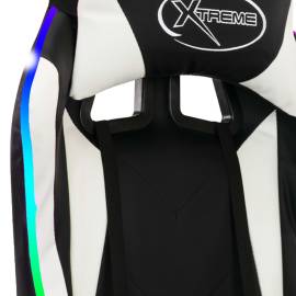 Scaun de racing cu led rgb, alb și negru, piele ecologică, 9 image