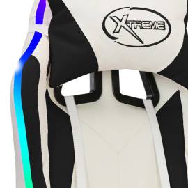 Scaun de racing cu led rgb, alb și negru, piele ecologică, 9 image