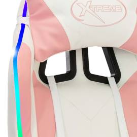 Scaun de racing cu led rgb, roz si alb, piele ecologică, 9 image