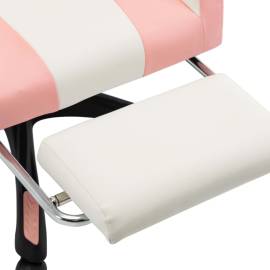 Scaun de racing cu suport picioare, roz și alb, piele ecologică, 6 image