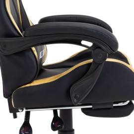 Scaun de racing suport picioare auriu/negru piele ecologică, 7 image