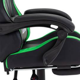 Scaun de racing suport picioare verde/negru piele ecologică, 7 image
