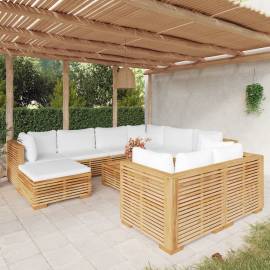 Set mobilier grădină cu perne, 10 piese, lemn masiv de tec