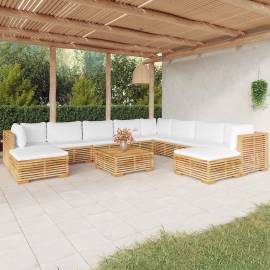 Set mobilier grădină cu perne, 11 piese, lemn masiv de tec