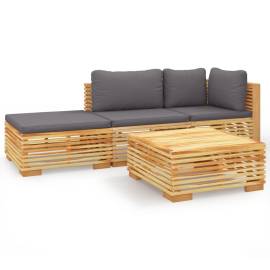 Set mobilier grădină cu perne, 4 piese, lemn masiv de tec, 2 image