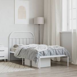 Cadru de pat din metal cu tăblie, alb, 107x203 cm, 3 image