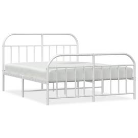 Cadru de pat metalic cu tăblie, alb, 135x190 cm, 2 image