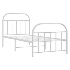 Cadru de pat metalic cu tăblie de cap/picioare, alb, 90x190 cm, 5 image