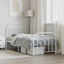 Cadru de pat metalic cu tăblie de cap/picioare, alb, 90x190 cm, 3 image
