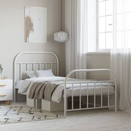 Cadru de pat metalic cu tăblie de cap/picioare, alb, 100x190 cm