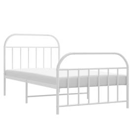 Cadru de pat metalic cu tăblie de cap/picioare, alb, 100x190 cm, 4 image