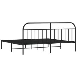 Cadru de pat metalic cu tăblie, negru, 200x200 cm, 8 image