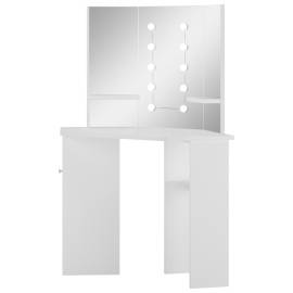 Masă pentru machiaj de colț cu lumini led, alb, 6 image