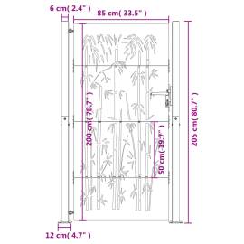Poartă pentru grădină, 105x205 cm, oțel corten, model bambus, 11 image