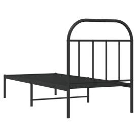 Cadru de pat metalic cu tăblie, negru, 75x190 cm, 8 image