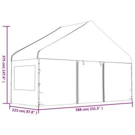 Foișor cu acoperiș, alb, 5,88x2,23x3,75 m, polietilenă, 6 image