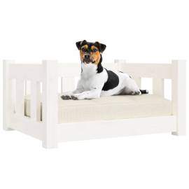 Pat de câini, alb, 55,5x45,5x28 cm, lemn masiv de pin, 5 image