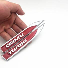 Set 2 embleme auto metalice TURBO, reliefate 3D, dimensiune 14.6 x 1,8 cm, 2 image