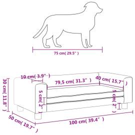 Pat pentru câini cu extensie, crem, 100x50x30 cm, catifea, 9 image