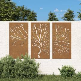 Decorațiuni perete de grădină 3 buc. 105x55 cm oțel model copac
