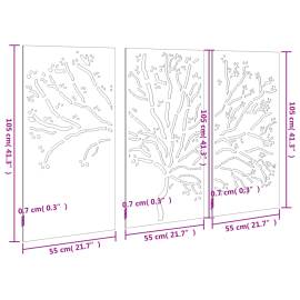 Decorațiuni perete de grădină 3 buc. 105x55 cm oțel model copac, 8 image