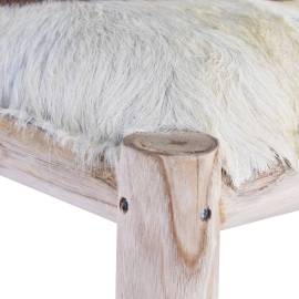 Taburet de bar, piele naturală și lemn masiv de tec, 3 image