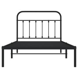 Cadru de pat din metal cu tăblie, negru, 100x200 cm, 6 image