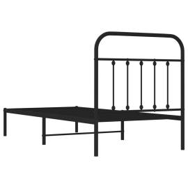 Cadru de pat metalic cu tăblie, negru, 90x190 cm, 8 image