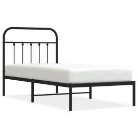 Cadru de pat metalic cu tăblie, negru, 90x190 cm, 2 image