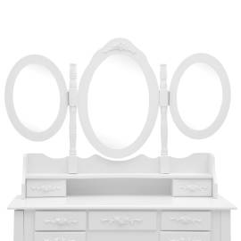 Masă de toaletă cu taburet și oglindă triptic, alb, 7 image