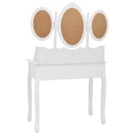 Masă de toaletă cu taburet și oglindă triptic, alb, 6 image