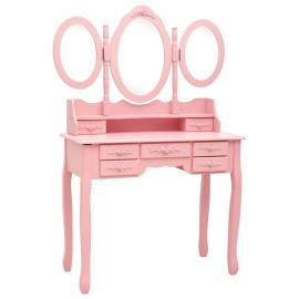 Masă de toaletă cu taburet și triptic oglinzi, roz, 3 image