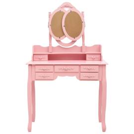 Masă de toaletă cu taburet și triptic oglinzi, roz, 5 image