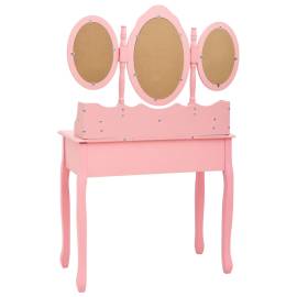 Masă de toaletă cu taburet și triptic oglinzi, roz, 7 image