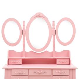 Masă de toaletă cu taburet și triptic oglinzi, roz, 8 image