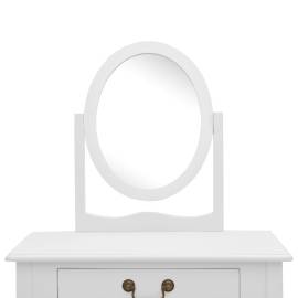 Masă toaletă cu taburet, alb, 65x36x128 cm, lemn paulownia, mdf, 6 image