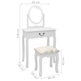 Masă toaletă cu taburet, alb, 65x36x128 cm, lemn paulownia, mdf, 10 image