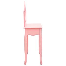 Masă toaletă cu taburet, roz, 65x36x128 cm, lemn paulownia, mdf, 5 image