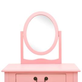 Masă toaletă cu taburet, roz, 65x36x128 cm, lemn paulownia, mdf, 6 image