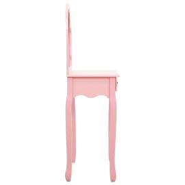 Masă toaletă cu taburet, roz, 65x36x128 cm, lemn paulownia, mdf, 5 image