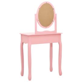 Masă toaletă cu taburet, roz, 65x36x128 cm, lemn paulownia, mdf, 4 image