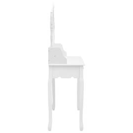 Set masă de toaletă cu taburet alb 75x69x140 cm lemn paulownia, 5 image