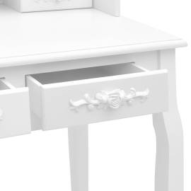 Set masă de toaletă cu taburet alb 75x69x140 cm lemn paulownia, 8 image