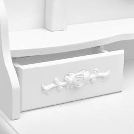 Set masă de toaletă cu taburet alb 75x69x140 cm lemn paulownia, 2 image